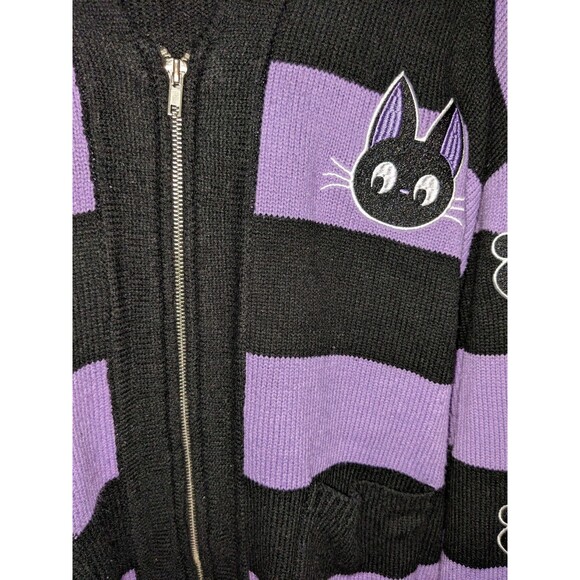 Kiki's Delivery Service Women Purple Black Zipper Jiji Cat Hoodie Jacket Large - Picture 6 of 10